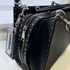 Coach Rogue 30 Black Glovetanned Leather Studded Satchel Shoulder Bag